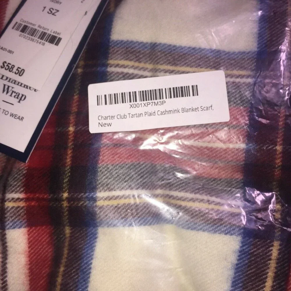 Charter Club Tartan Plaid Cashmink Blanket Scarf